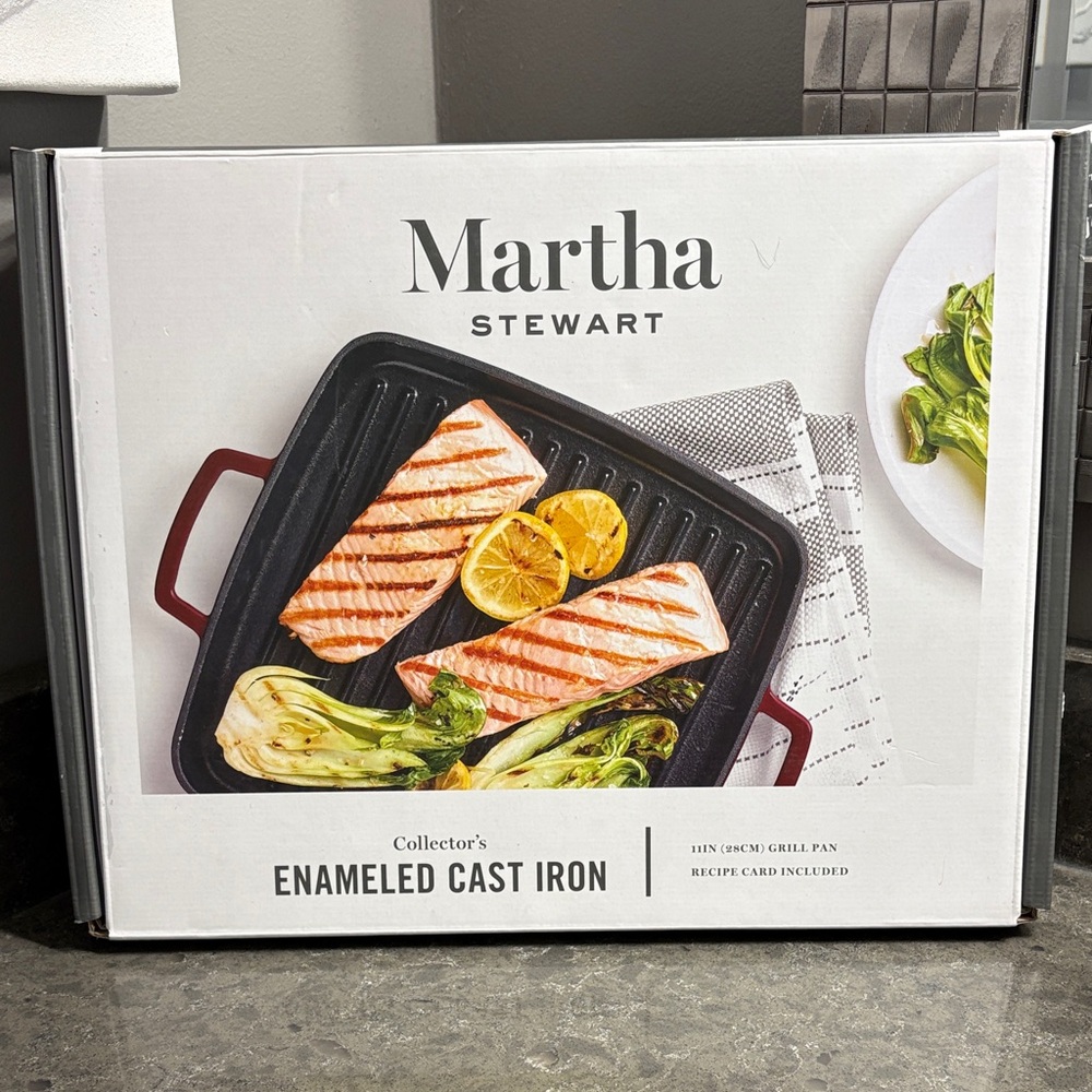 Martha Stewart Red and Black Enameled Cast Iron Grill Pan